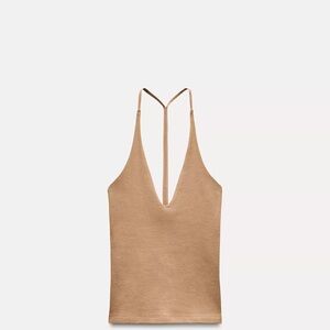 Zara Deep V Backless Tank Top in Tan